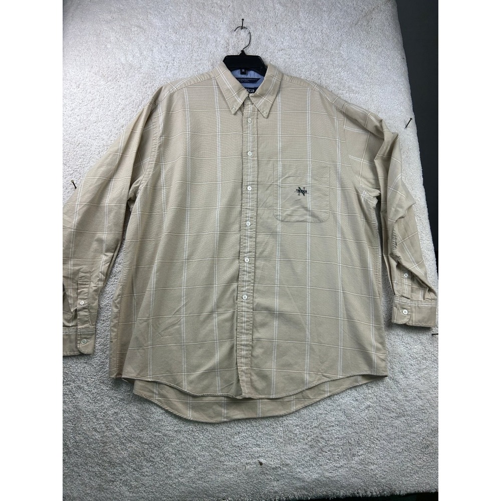 Nautica Men's Dress Shirt XL Beige Cotton Button-Down Collar‎